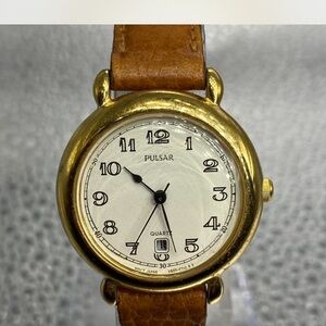 Pulsar Gold Watch with Brown Strap